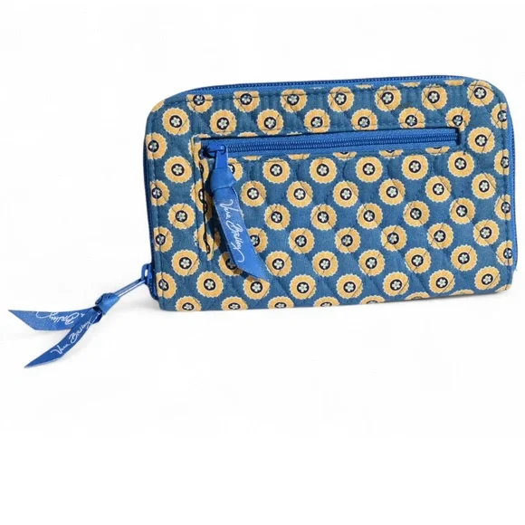 VERA BRADLEY Zip Around Wallet Wristlet Riviera Blue and Yellow Floral - Picture 2 of 7